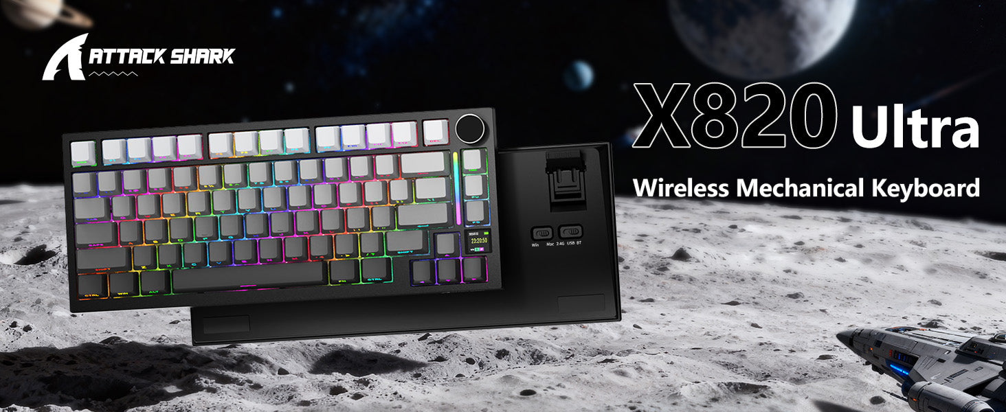 Attack Shark X820Ultra Wireless 75% Mechanical Gaming Keyboard with Screen & Knob Hot Swappable 2.4GHz/BT/Wired RGB