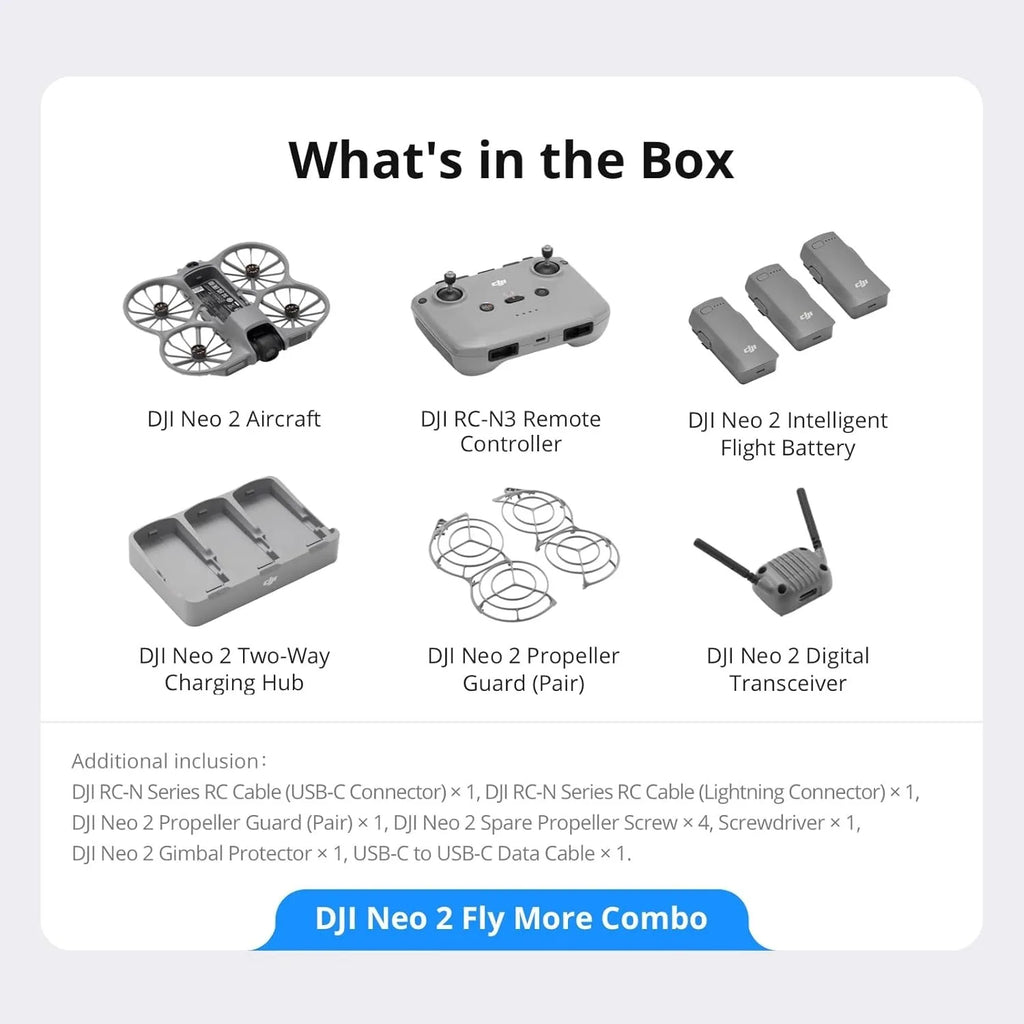 DJI Neo 2 Fly More Combo w/ RC-N3, 4K Camera Drone for Beginners, Stable Digital Transmission, 3 Batteries
