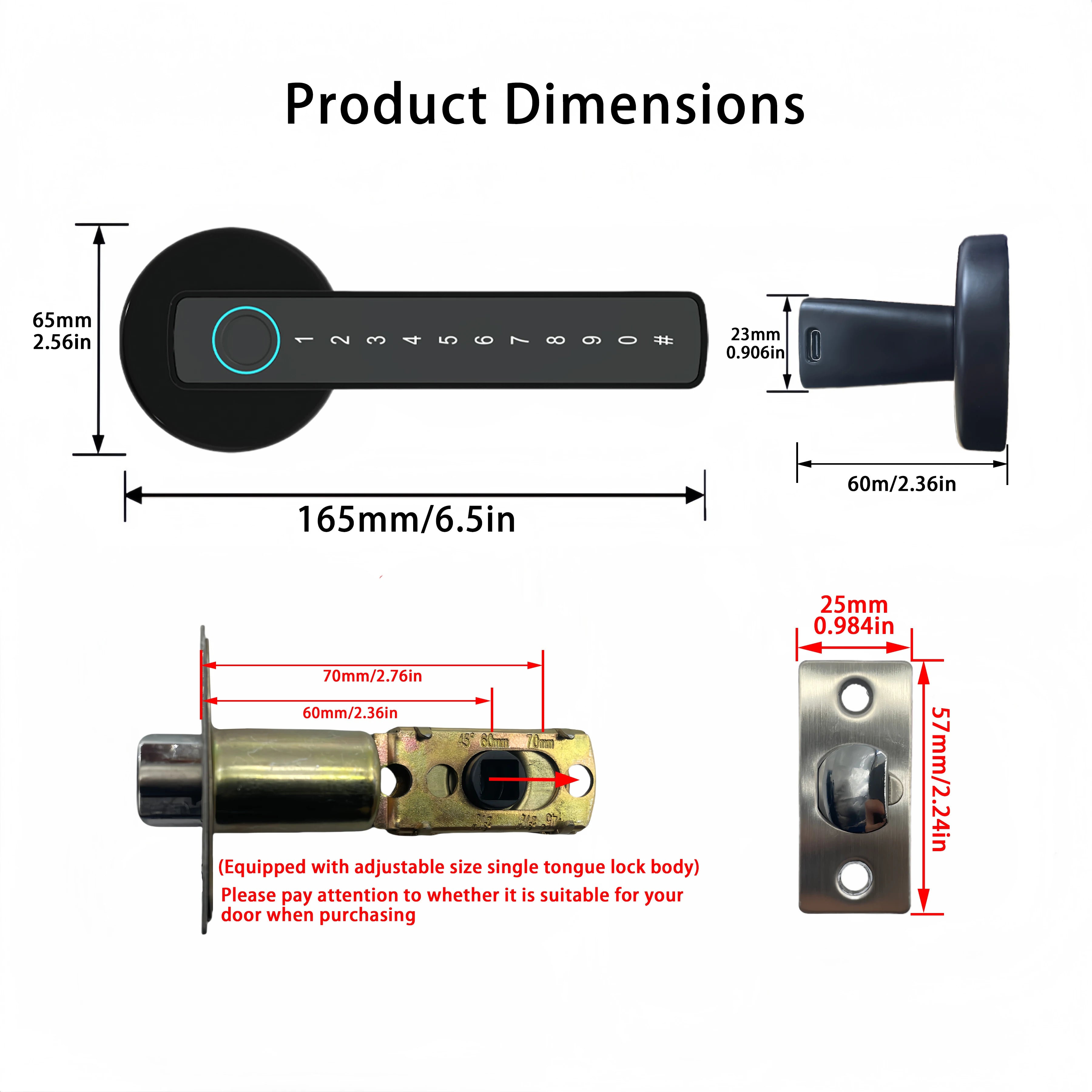 RAYKUBE M5 Tuya BLE Smart Fingerprint Door Lock Digital Electronic Lock with Password/Key/IC Card/ Smartlife/ Tuya APP Unlock