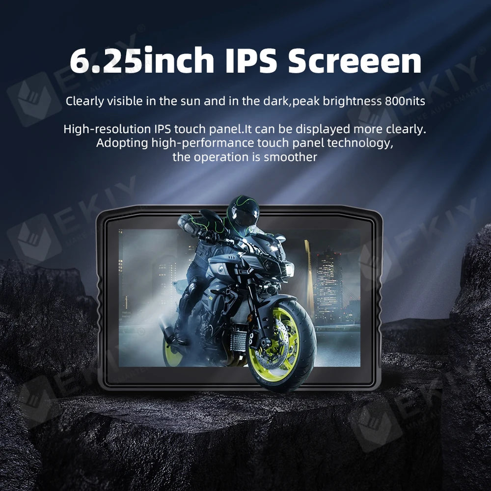 EKIY 6.25" Portable Digital Dashboard Anti Theft Removable Screen Wireless CarPlay Moto Android Auto GPS Motorcycle Navigation