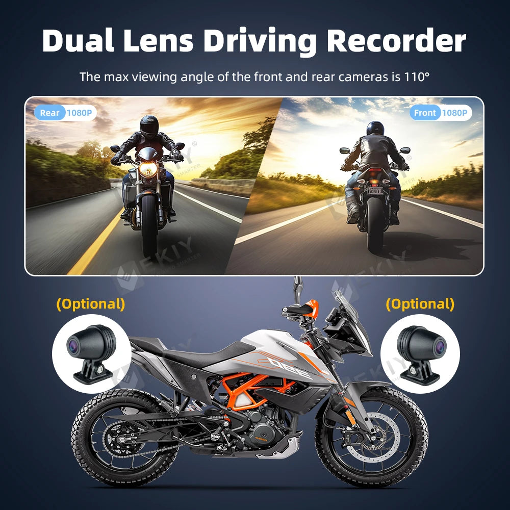 EKIY 6.25" Portable Digital Dashboard Anti Theft Removable Screen Wireless CarPlay Moto Android Auto GPS Motorcycle Navigation
