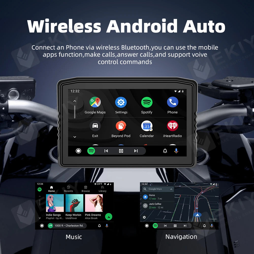 EKIY 6.25" Portable Digital Dashboard Anti Theft Removable Screen Wireless CarPlay Moto Android Auto GPS Motorcycle Navigation