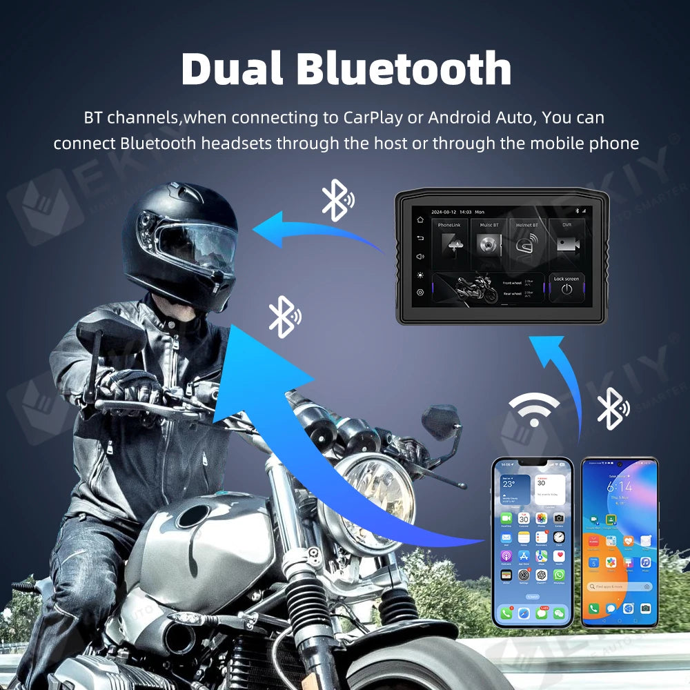 EKIY 6.25" Portable Digital Dashboard Anti Theft Removable Screen Wireless CarPlay Moto Android Auto GPS Motorcycle Navigation