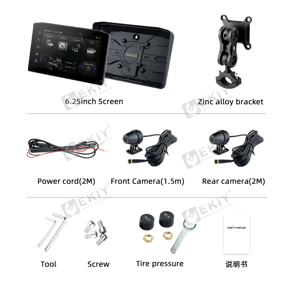 EKIY 6.25" Portable Digital Dashboard Anti Theft Removable Screen Wireless CarPlay Moto Android Auto GPS Motorcycle Navigation