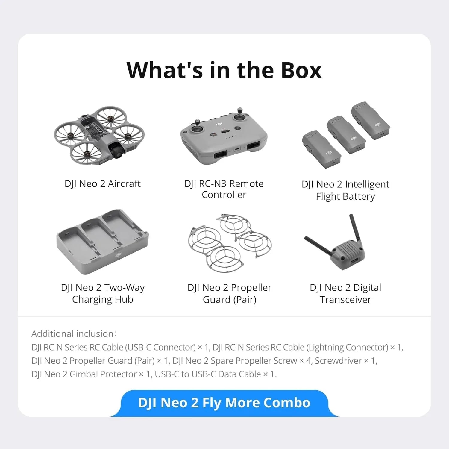 DJI Neo 2 Fly More Combo with RC-N3 Controller, Smart Tracking, Stable Transmission, Foldable Design, 3 Battery Kit