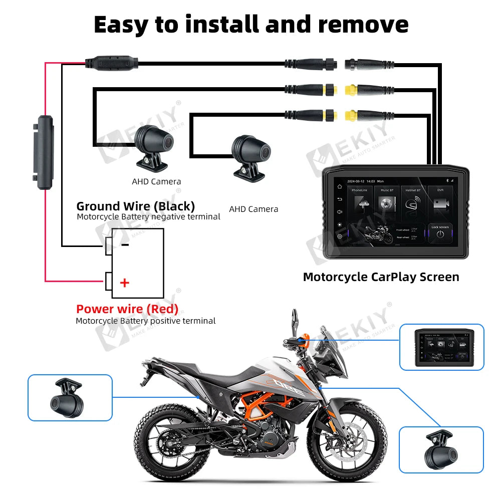 EKIY 6.25" Portable Digital Dashboard Anti Theft Removable Screen Wireless CarPlay Moto Android Auto GPS Motorcycle Navigation