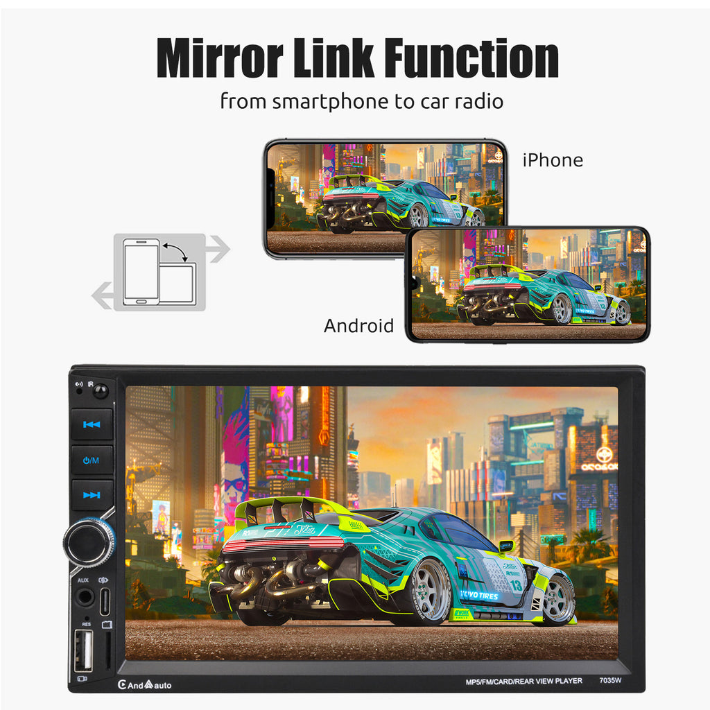 ESSGOO 7 Inch Wireless Apple Carplay Android Auto Double 2 DIN Car Stereo Radio AUX FM Bluetooth USB TF Touchscreen Mirror Link