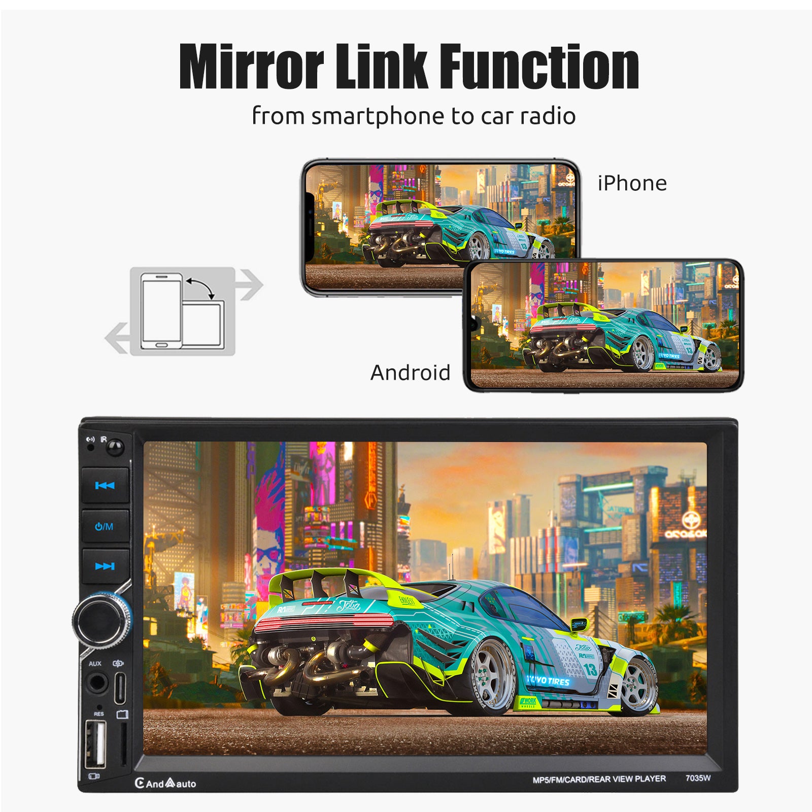 ESSGOO 7 Inch Wireless Apple Carplay Android Auto Double 2 DIN Car Stereo Radio AUX FM Bluetooth USB TF Touchscreen Mirror Link