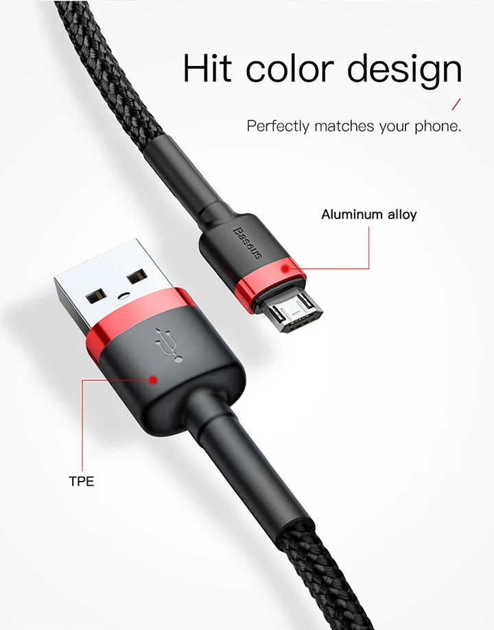 Baseus USB Micro C Cable for Huawei P30, Xiaomi Quick Charge 3.0 Cable Fast Charging for Huawei P30 Xiaomi USB-C Charger Wire