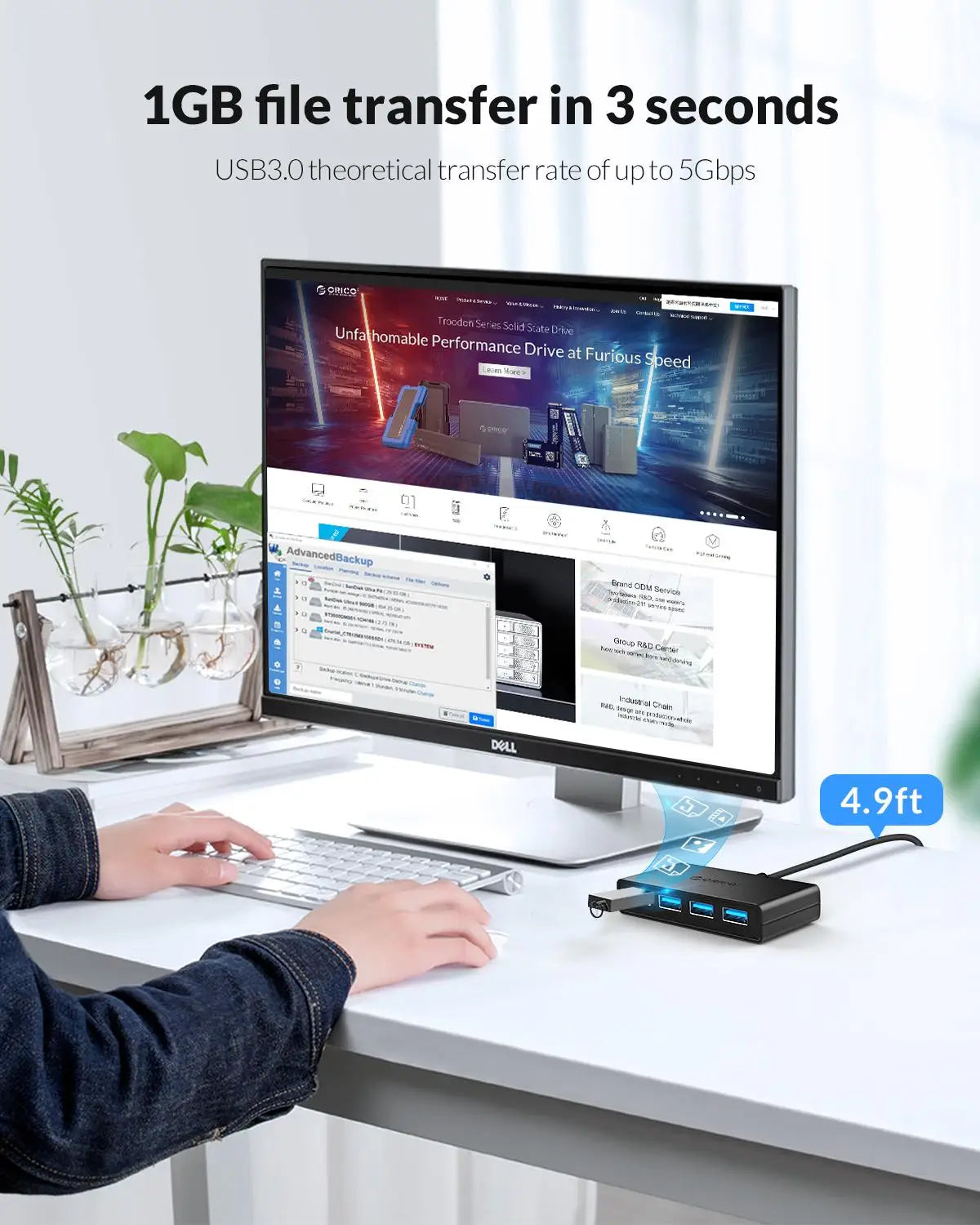 ORICO Hub USB 4 Ports Multi USB 3.0 Hub USB Splitter with Power supply For PC Windows Mac Computer Accessories 30/100/150cm