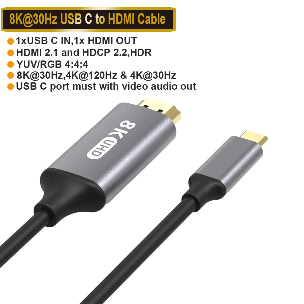 Navceker Type USB-C to HDMI Cable Adapter 4K 60Hz One-way Transmission Audio Cable Compatible with USB-C MacBook Pro Galaxy S25U