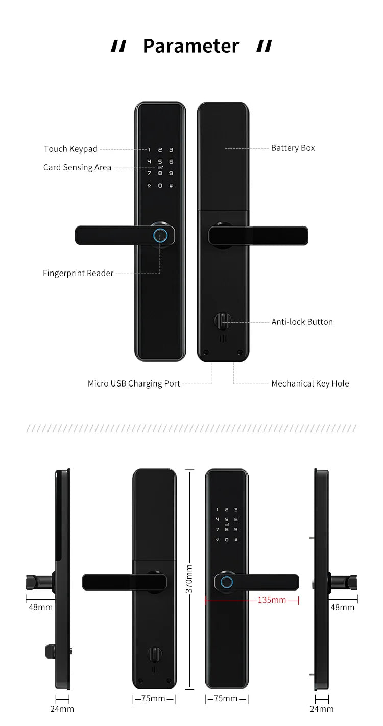 TTlock Waterproof Bluetooth Wifi Fingerprint Smart Lock Electronic Intelligent Biometric Code Digital Door Lock