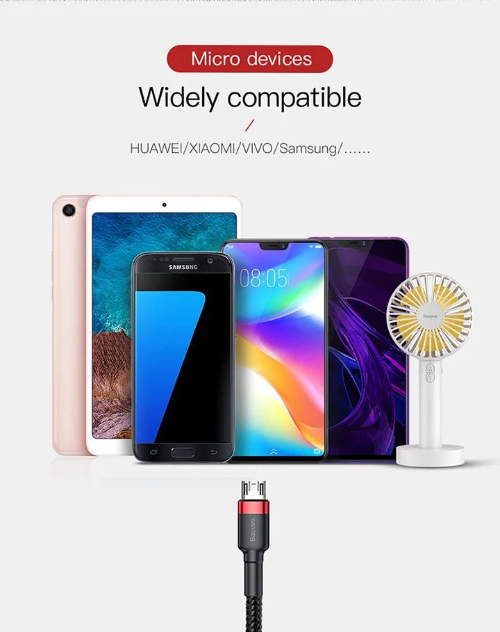 Baseus USB Micro C Cable for Huawei P30, Xiaomi Quick Charge 3.0 Cable Fast Charging for Huawei P30 Xiaomi USB-C Charger Wire