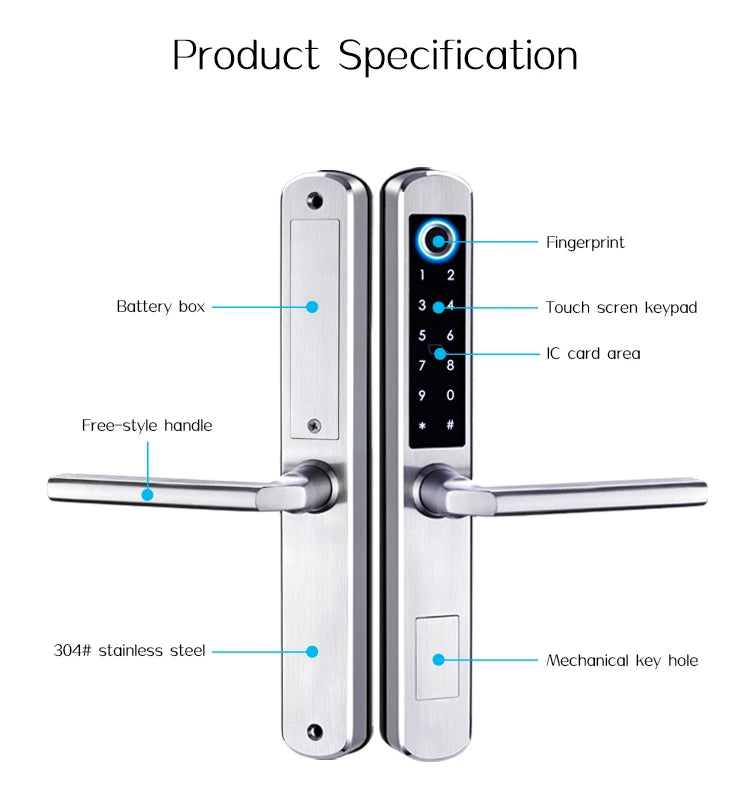 Stainless steel Waterproof biometric fingerprint door Lock electronic Smart door lock RFID Card lock For Aluminum Glass Door