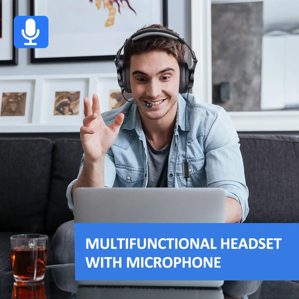 Oneodio Wired Gaming Headset Gamer 3.5mm Over-Ear Gaming Headphones With Detachable Microphone For PC Computer PS4 Xbox