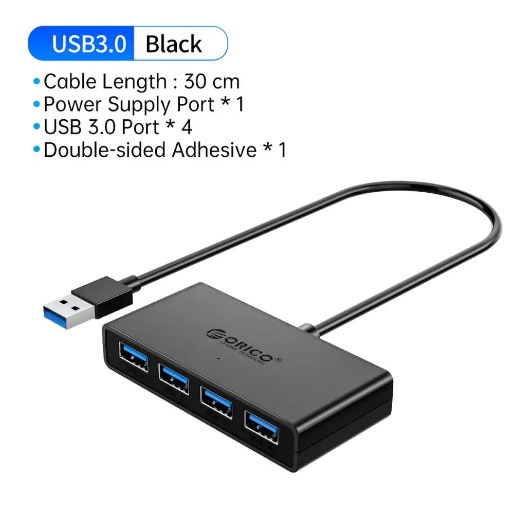 ORICO Hub USB 4 Ports Multi USB 3.0 Hub USB Splitter with Power supply For PC Windows Mac Computer Accessories 30/100/150cm