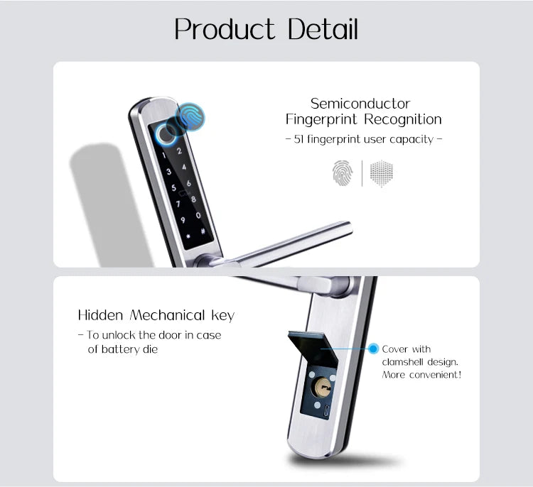 Stainless steel Waterproof biometric fingerprint door Lock electronic Smart door lock RFID Card lock For Aluminum Glass Door