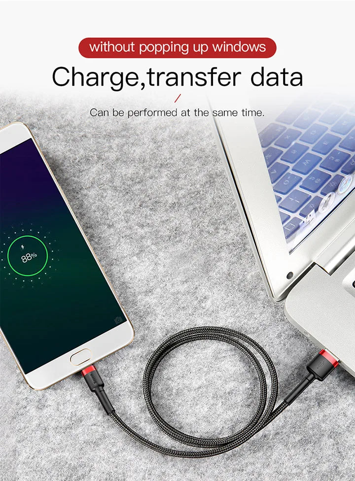 Baseus USB Micro C Cable for Huawei P30, Xiaomi Quick Charge 3.0 Cable Fast Charging for Huawei P30 Xiaomi USB-C Charger Wire