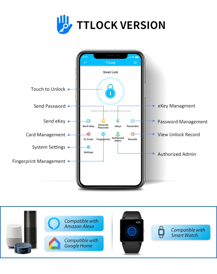 TTlock Waterproof Bluetooth Wifi Fingerprint Smart Lock Electronic Intelligent Biometric Code Digital Door Lock