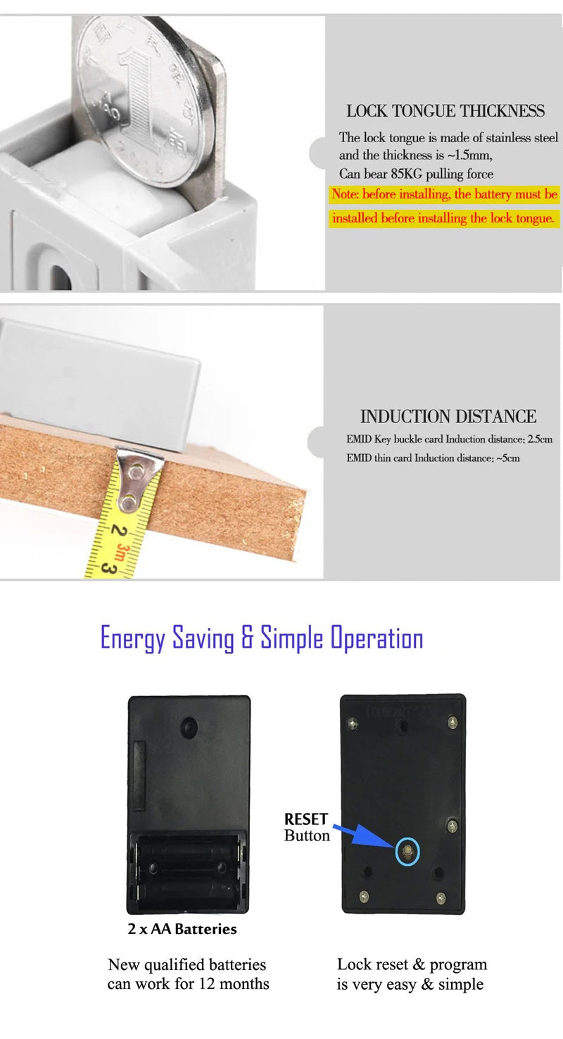KAK Sensor Lock EMID IC Card Sensor Digital Drawer Card Lock DIY Intelligent Electronic Invisible Hidden Cabinet Lock Hardware