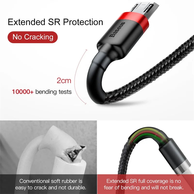 Baseus USB Micro C Cable for Huawei P30, Xiaomi Quick Charge 3.0 Cable Fast Charging for Huawei P30 Xiaomi USB-C Charger Wire
