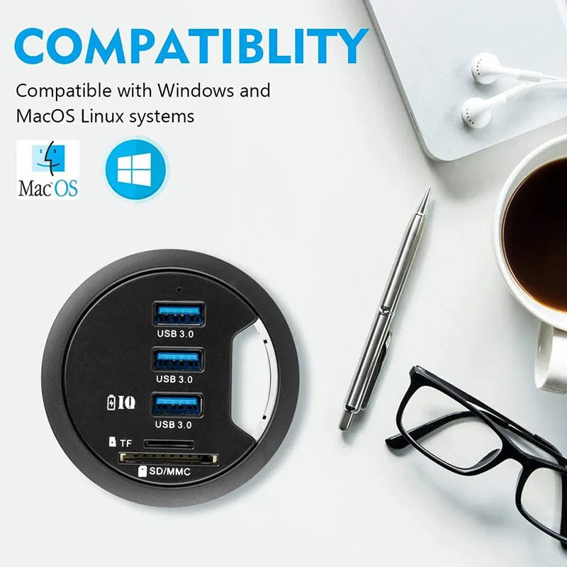 USB 3.0 HUB Adapter Charging Mount Desk 3/4-Port USB 3.0 Hub With External Stereo Sound Adapter Combo SD Card Reader