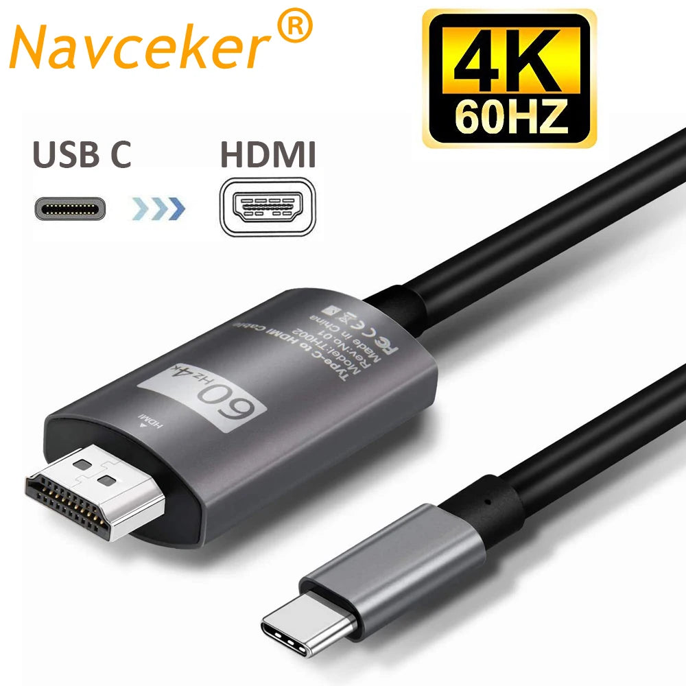 Navceker Type USB-C to HDMI Cable Adapter 4K 60Hz One-way Transmission Audio Cable Compatible with USB-C MacBook Pro Galaxy S25U
