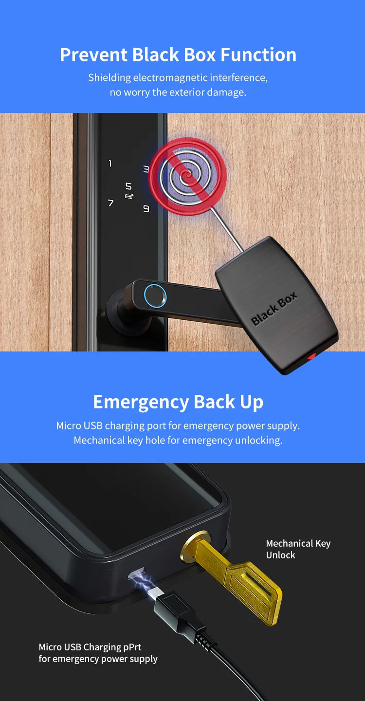 TTlock Waterproof Bluetooth Wifi Fingerprint Smart Lock Electronic Intelligent Biometric Code Digital Door Lock