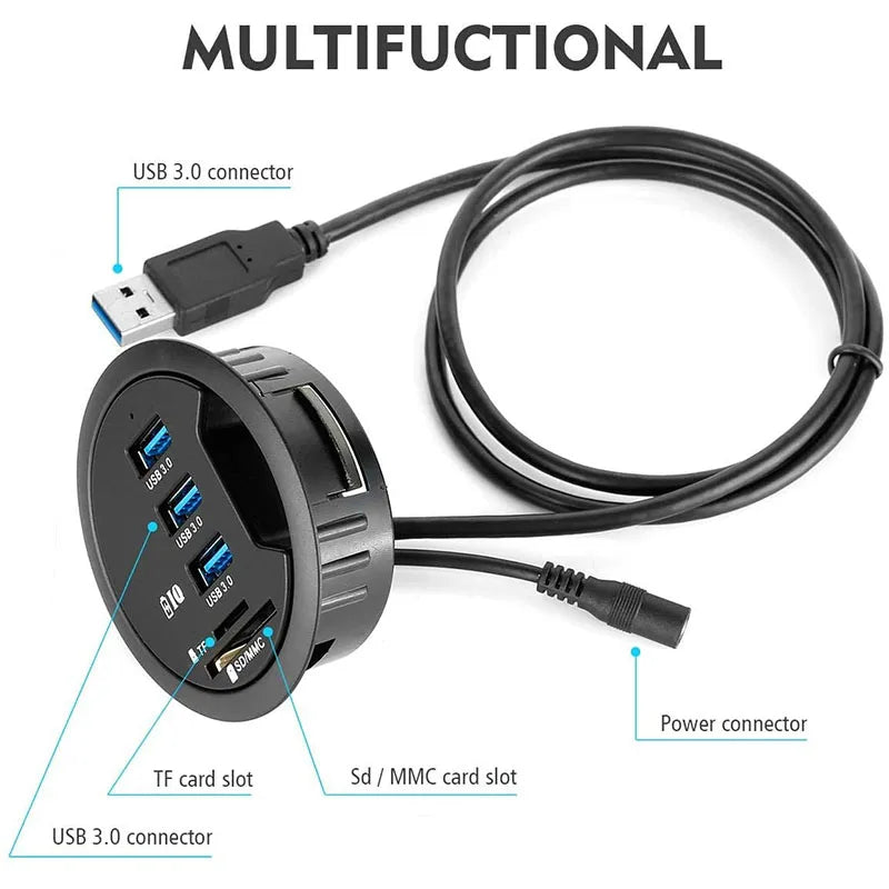 USB 3.0 HUB Adapter Charging Mount Desk 3/4-Port USB 3.0 Hub With External Stereo Sound Adapter Combo SD Card Reader