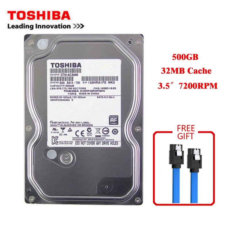 Toshiba brand 500GB desktop computer 3.5" internal mechanical hard disk SATA3 3-6Gb / s HDD 32MB Cache 500GB 7200RPM buffer