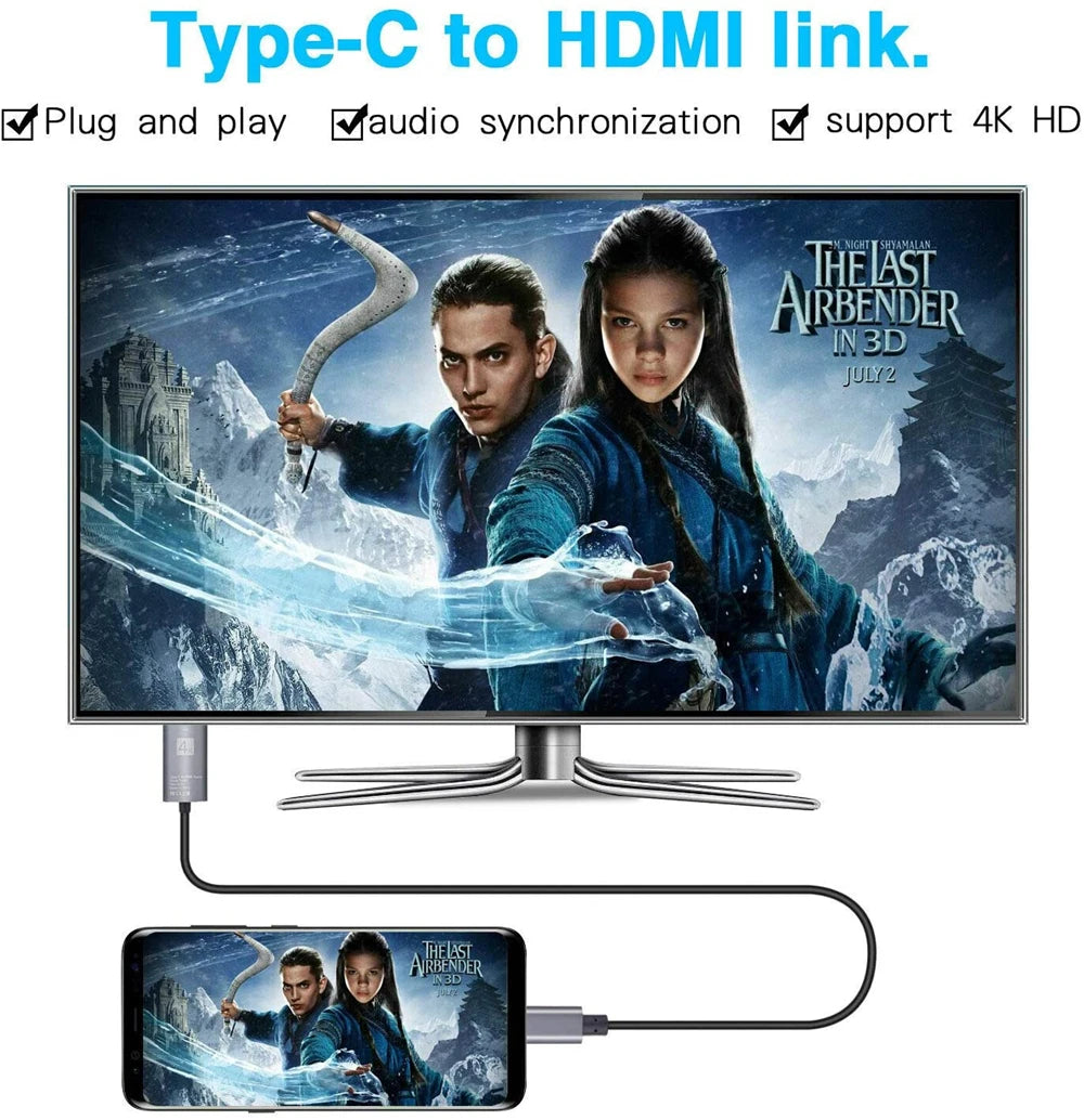 Navceker Type USB-C to HDMI Cable Adapter 4K 60Hz One-way Transmission Audio Cable Compatible with USB-C MacBook Pro Galaxy S25U