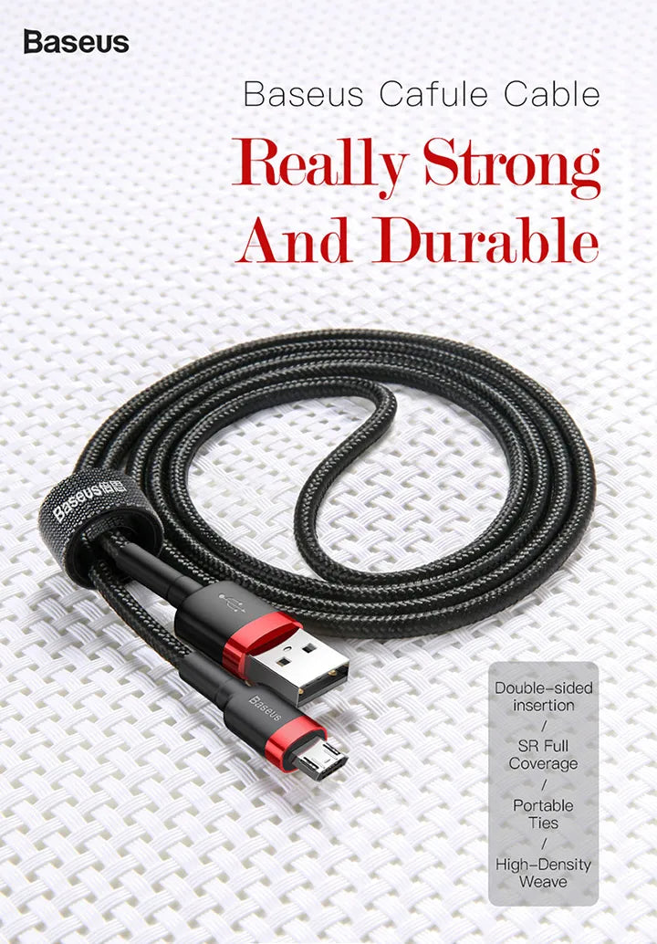 Baseus USB Micro C Cable for Huawei P30, Xiaomi Quick Charge 3.0 Cable Fast Charging for Huawei P30 Xiaomi USB-C Charger Wire