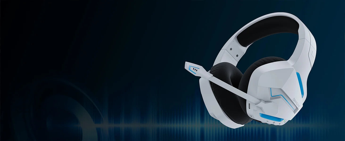 BINNUNE 2.4GHz Wireless Gaming Headset Bluetooth 5.3 Gaming Headphone with Noise Canceling Mic Multi-Platform for PS5/PS4/Switch