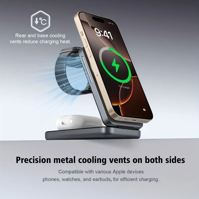Foldable 3 In 1 Magnetic Wireless Charger Stand For Magsafe iPhone 12-17 Apple Watch 6 7 8 Airpods Pro Fast Charging Station