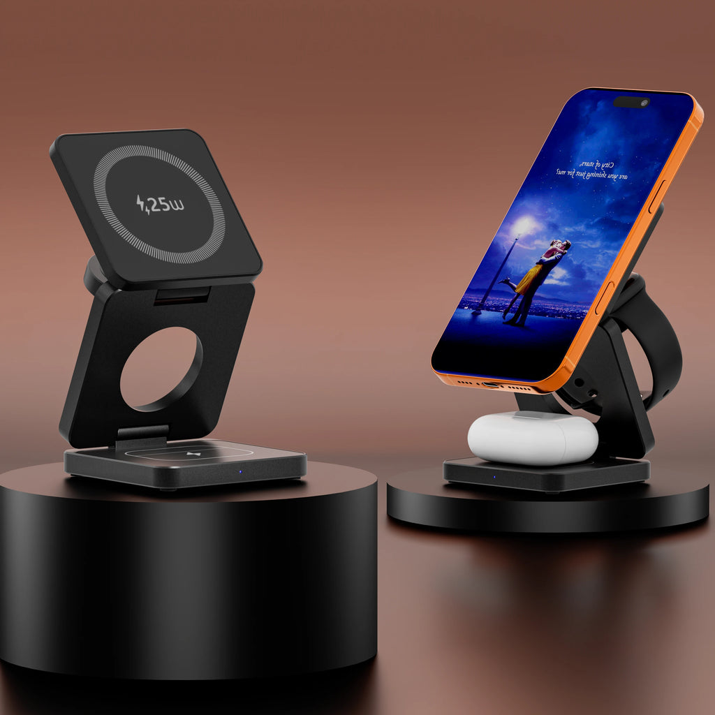 Qi1/Qi2.2 Foldable 3-in-1 Magnetic Wireless Charging Station for iPhone 12~17 Series AirPods iWatch Portable Travel Charger