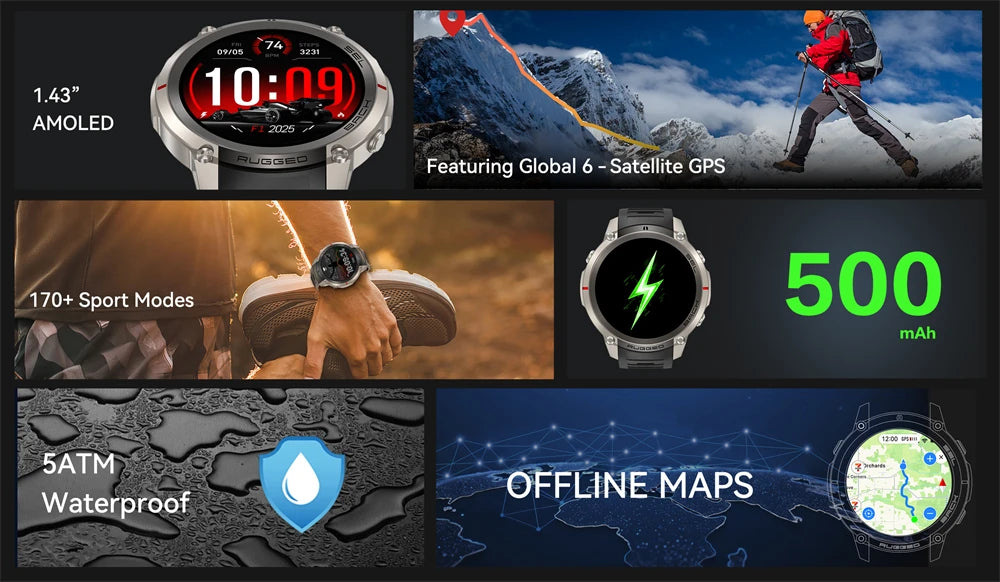 Outdoor Tactical GPS Smart Watch Offine Map Compass Heart Rate Monitor Fitness Tracker 5ATM Waterproof Adventure Sports Watches