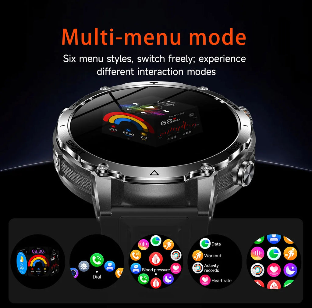 2026 New Military TANK SmartWatch Bluetooth call 10ATM Waterproof 1400mAh Battery Heart rate monitoring Outdoor Sports Watch Men