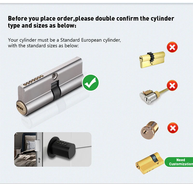 TTLock/ Tuya Bluetooth Smart Fingerprint Digital Cylinder Lock with APP/Password/RFID Card/Key unlock V1 Adjustable Length