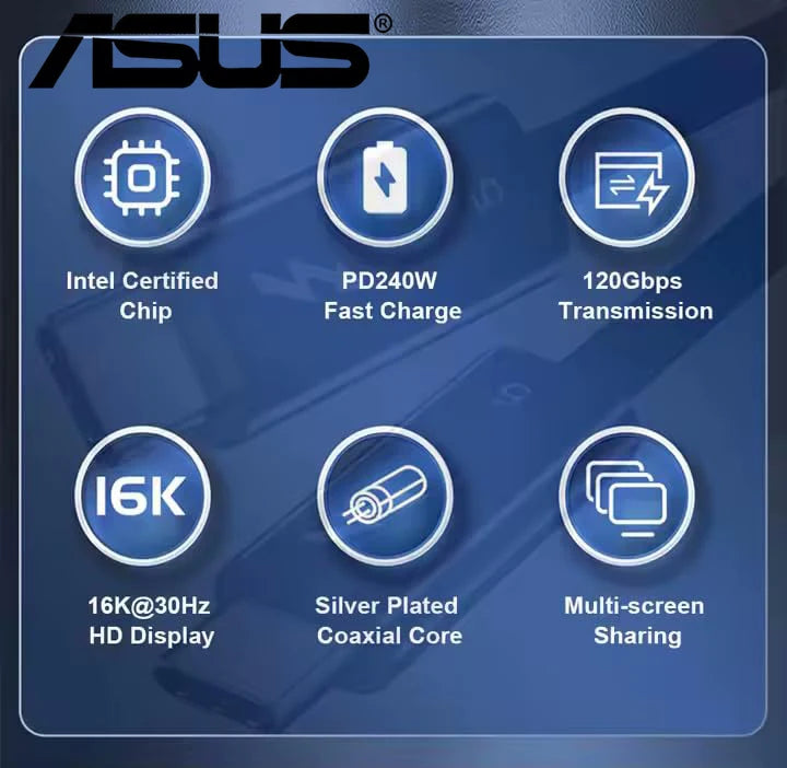ASUS PD240W Fast Charging Thunderbolt 5 USB Type C Cable 80Gbps Data Transfer 16K/8K Video  for iPhone 16 17 Macbook Pro