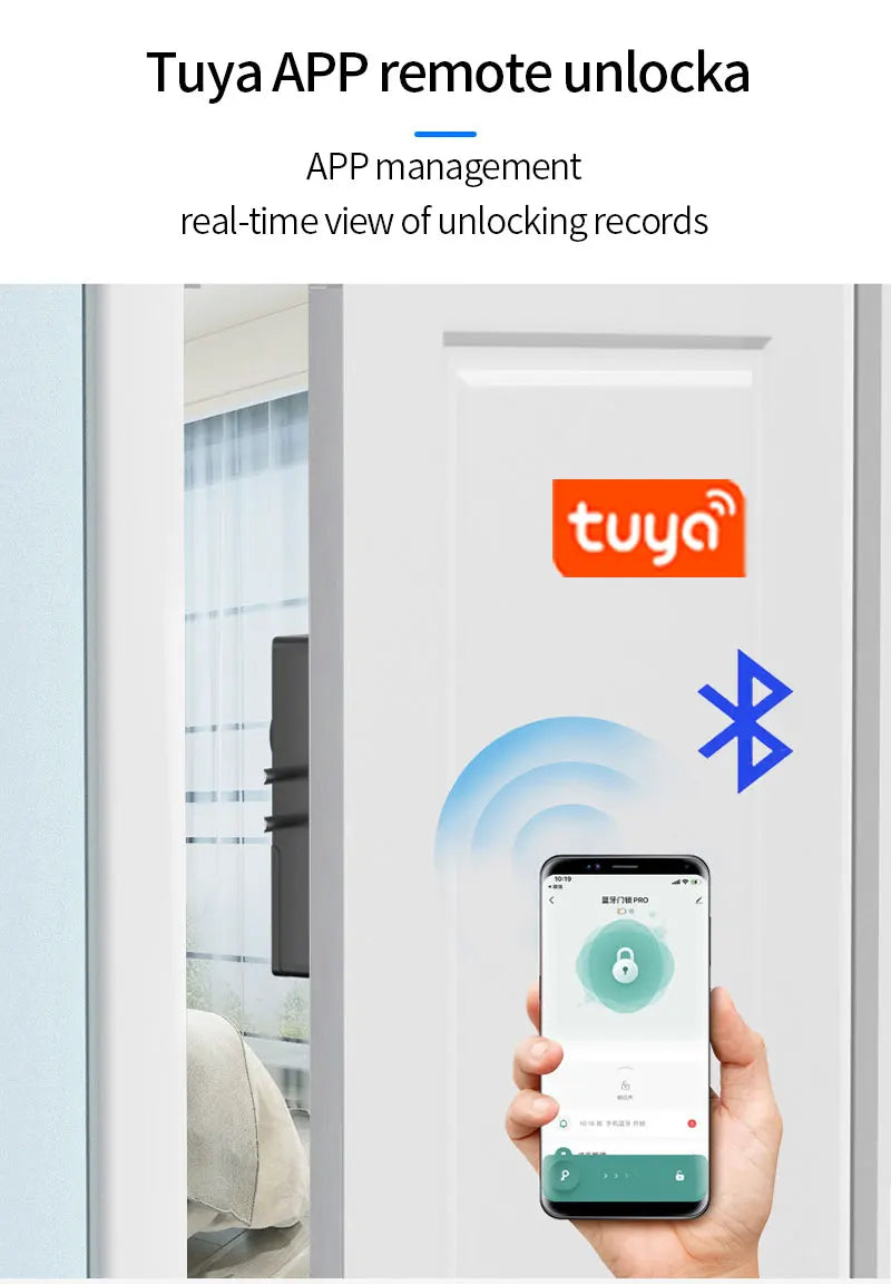 Tuya APP Remotely Control IC Card Lock Invisible Automatic Motor Bolt Lock For Home Wooden Door No Drilling Hole Installation