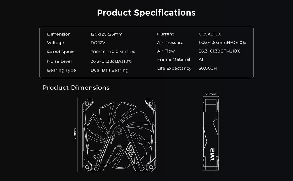 ALSEYE W12PRO 12CM Case cooling fan ARGB light synchronization PWM intelligent temperature control Silent fan