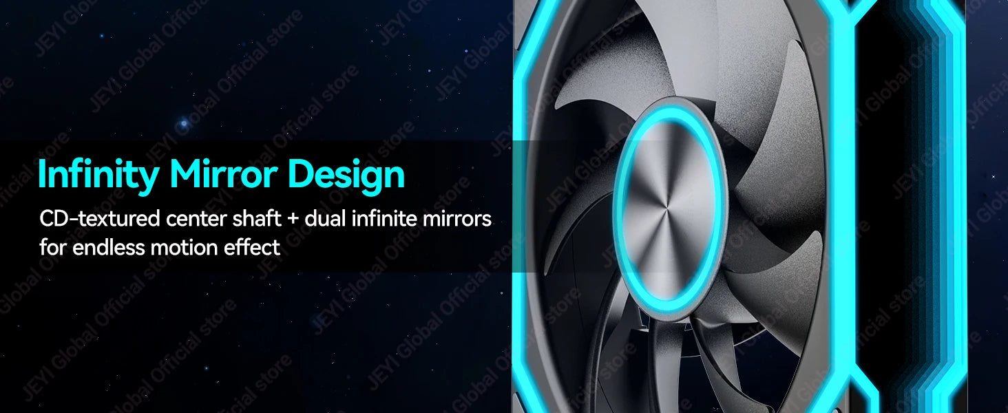 JEYI 12CM ARGB PC Fans Hydro Bearing Fan Infinity Mirror 30dB(A) cooling fan 5V3pin PWM 800-2000RPM Forward/Reverse Blade Fan
