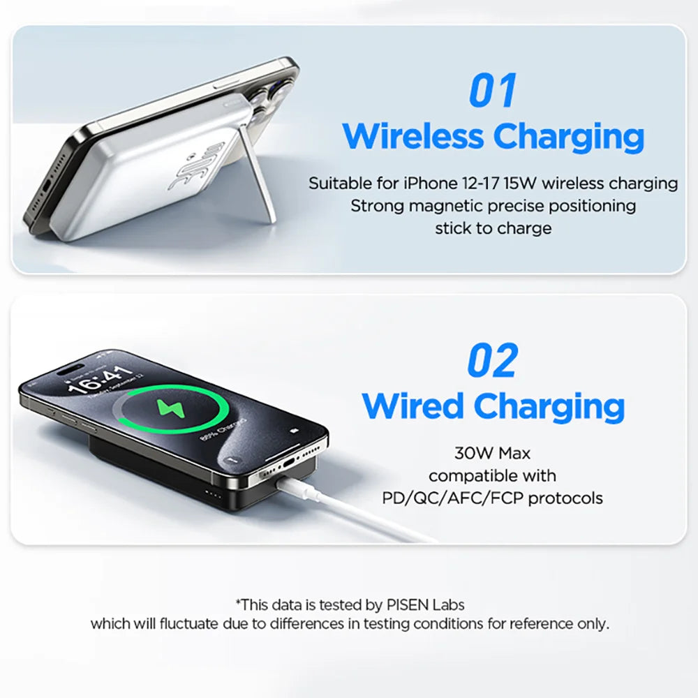 PISEN PD 30W Qi2 15W Wireless Magnetic Power Bank 10000mAh With Stand Fast Charging CCC Powerbank For MagSafe iPhone 17 16 15 14
