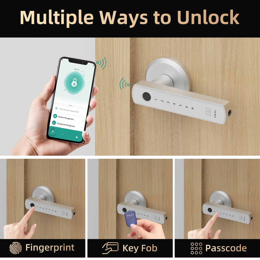 Viladepot Smart Lock Fingerprint Door Lock App Control Passcode Unlock Electronic Touchscreen Keypad