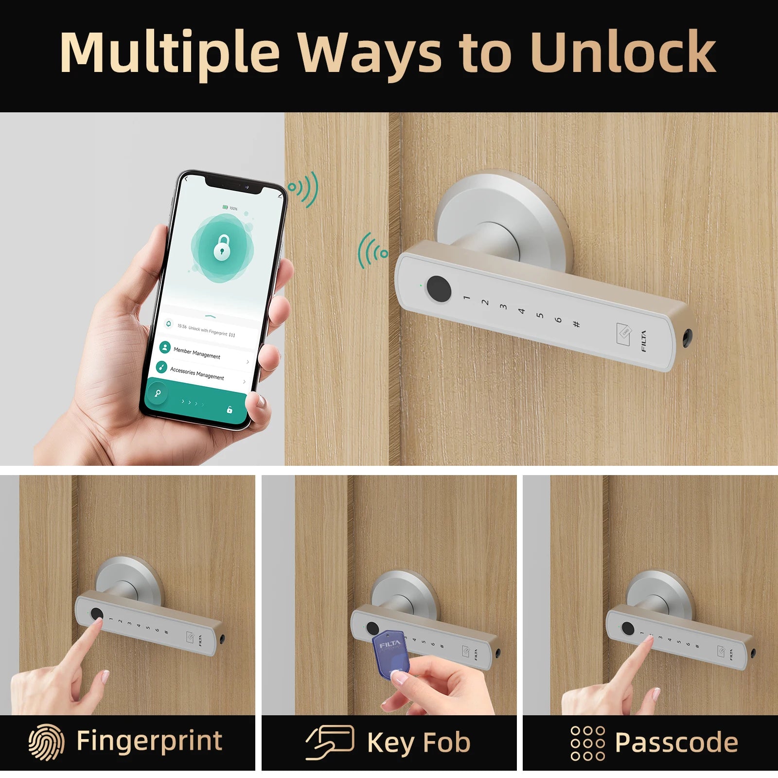 Viladepot Smart Lock Fingerprint Door Lock App Control Passcode Unlock Electronic Touchscreen Keypad