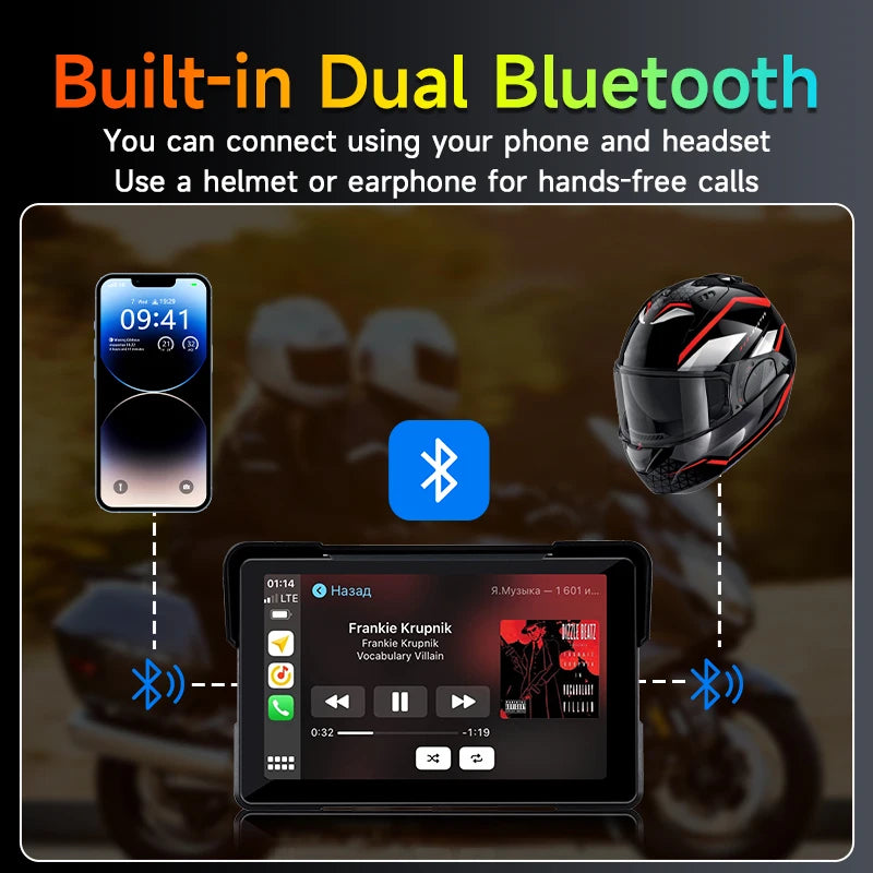 7 inch Portable Motorcycle GPS Navigation IPX7 Waterproof LCD Display For Wireless CarPlay Android Auto Support DVR TPMS
