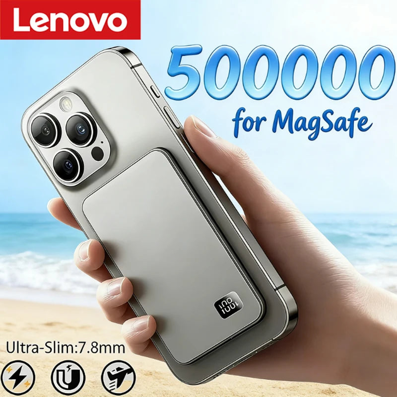 Lenovo Power Bank For MagSafe 50000mAh Slim Magnetic Wireless CCC Power Bank 22.5W External Portable Battery For iPhone Samsung