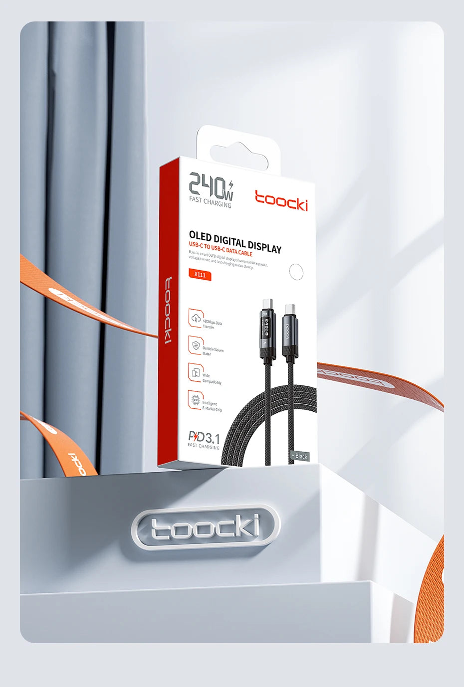 Toocki X111 240W USB C Cable Fast Charging PD3.1 OLED Digital Display Type C to Type C Cable For Macbook iPhone 17 Samsung S25