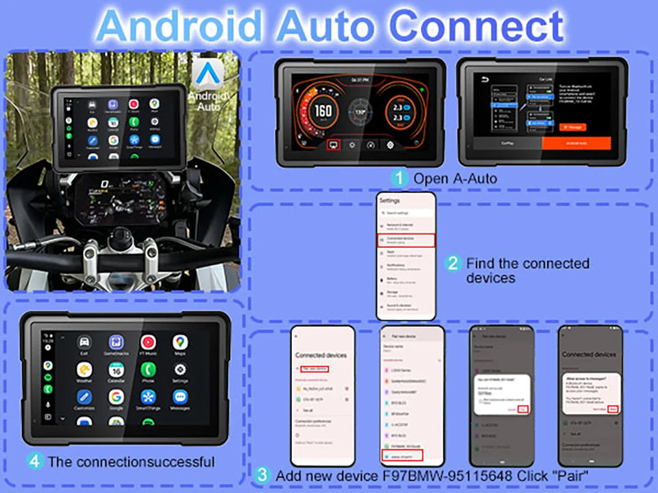 7 Inch Wireless CarPlay Moto Android Auto Portable Digital Motorcycle Dashboard GPS Navigation For BMW R1300GS R1250GS Screen