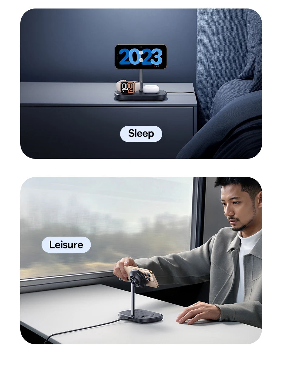 Baseus 22.5W 3-in-1 Wireless Charger Stand Qi2 15W Magnetic Fast Charging TEC Cooling For iPhone 16 15 14 AirPods Apple Watch